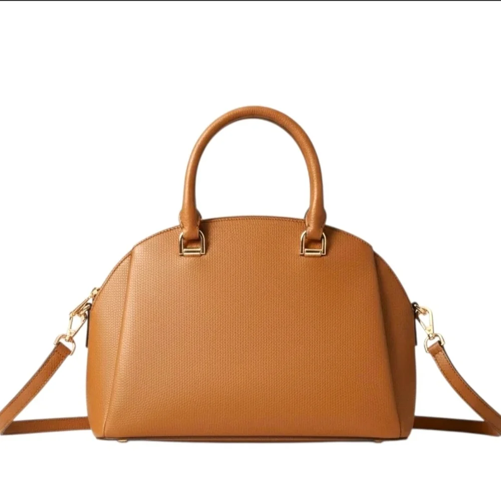 Michael Kors Maxine Pebbled Leather Acorn Tan Dome Crossbody Satchel Bag - Picture 2 of 13